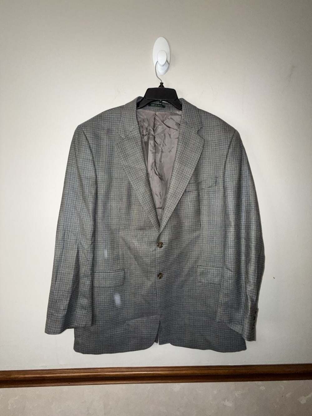 Chaps Ralph Lauren Men's Gray Plaid Two-Button Wool/Silk Sport Coat Blazer